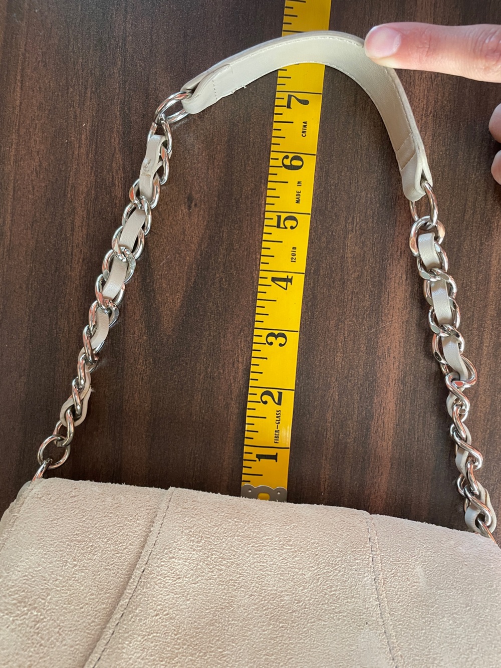 Ann Taylor Loft Handbag Beige Suede Shoulder Bag with Chain Strap - Picture 14 of 15